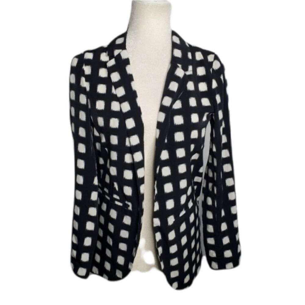 TOPSHOP blazer black‎ and white windowpane check boyfriend coat 2